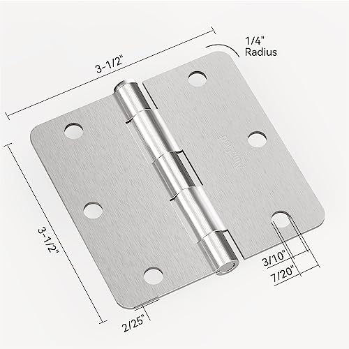 Door Hinges Brushed Nickel - 12 Pack 3.5 Inch Rounded Interior Satin Nickel w...