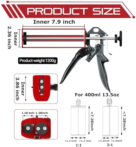 400 ml Epoxy Gun Dual Component Caulking Gun Manual Double Cartridge Caulk Gu...