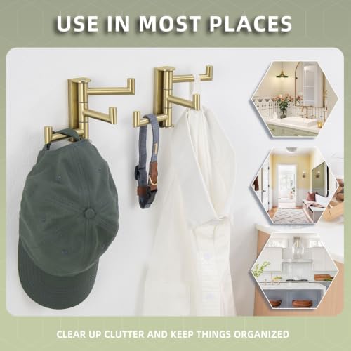 Angle Simple Swivel Towel Hooks 2 Pack, Brushed Gold