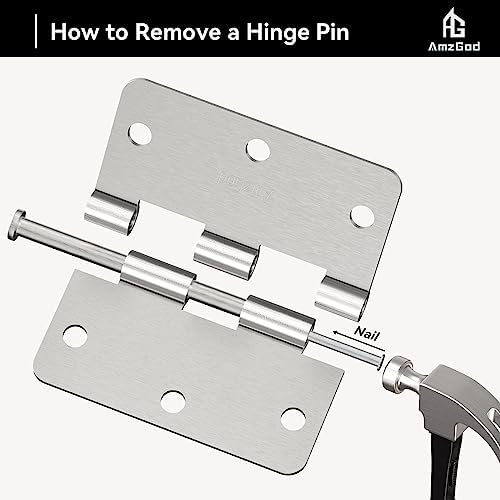 Door Hinges Brushed Nickel - 12 Pack 3.5 Inch Rounded Interior Satin Nickel w...