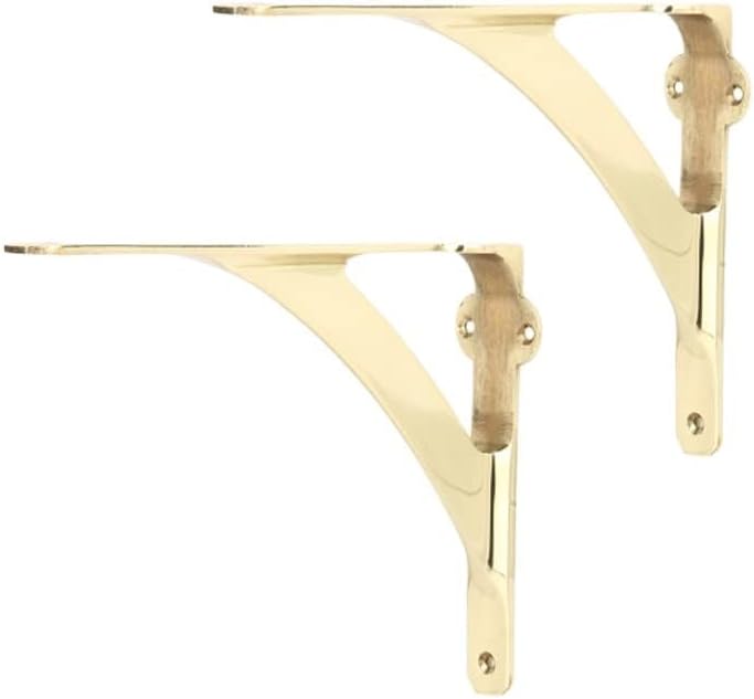A29 Shelf Brackets, Solid Brass, Polished Brass Finish, Set of 2