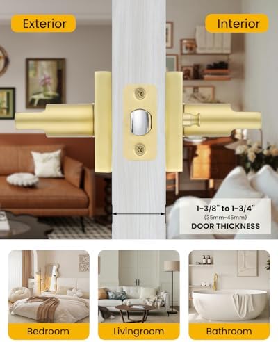 Goldenwarm Brushed Gold Door Handles Interior, Privacy Door Handle 6 Pack