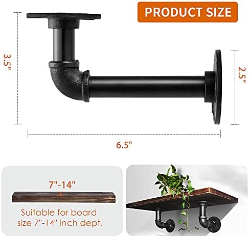 Janyang Industrial Pipe Shelf Brackets for 8 10 12 14 inches Board, Iron L Pi...