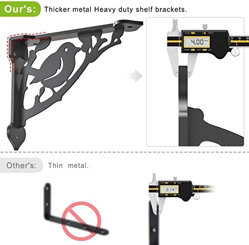 SELEWARE 4 Pack 10" Heavy Duty Shelf Brackets, Bird Decorative L Brackets