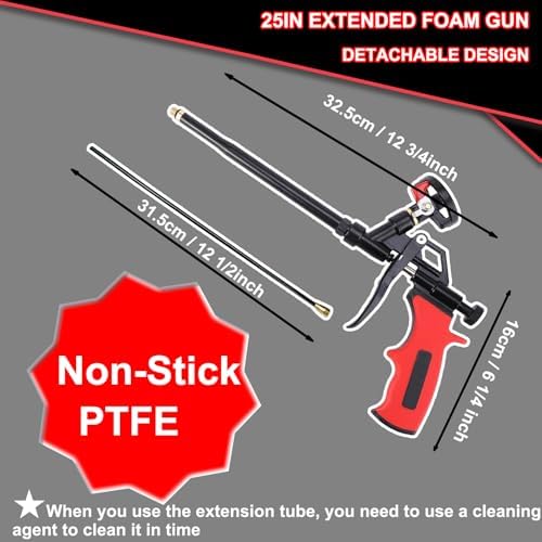 25in Extended Spray Foam Insulation Gun-PTFE Coated Professional Expanding Fo...