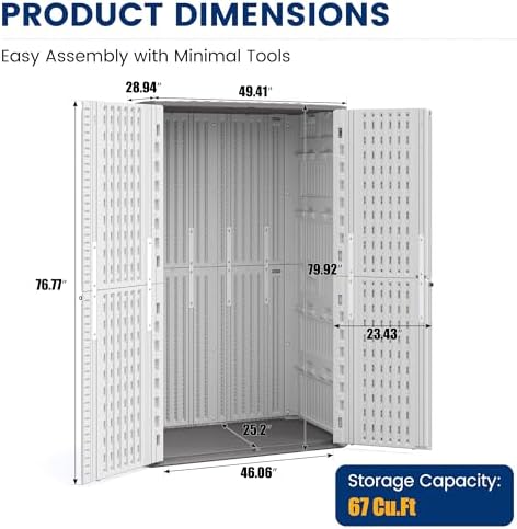 UDPATIO 67 Cu.Ft Vertical Outdoor Storage Shed, HDPE Resin Sheds,White