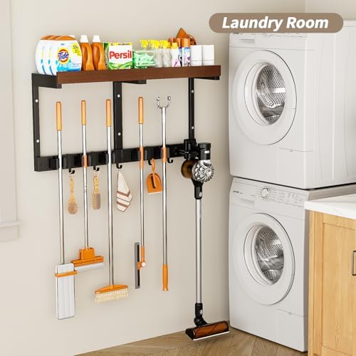 Broom and Mop Organizer Wall Hanging, Broom Hanger Holder Wall Mount