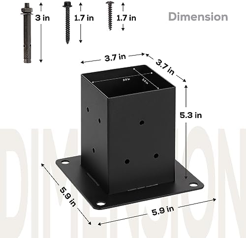 4x4 Deck Post Base Bolt Down Anchor for Concrete (Black, Set 4)
