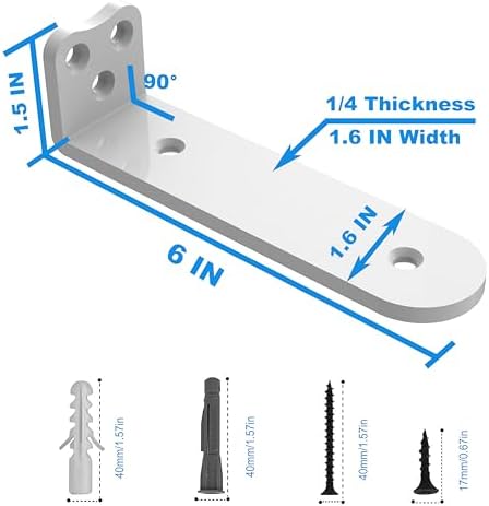 Eurydice Heavy Duty Floating Shelf Brackets, 1/4 in Thick 6 in 6Pack White