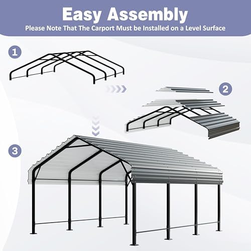 JY QAQA 12 x 15 FT Metal Carport Kits with Galvanized Steel Roof, Heavy Duty ...
