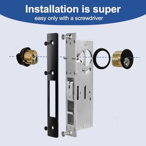 Storefront Door Lock Commercial Mortise Hook Bolt (Black, 1-1/8" Backset...