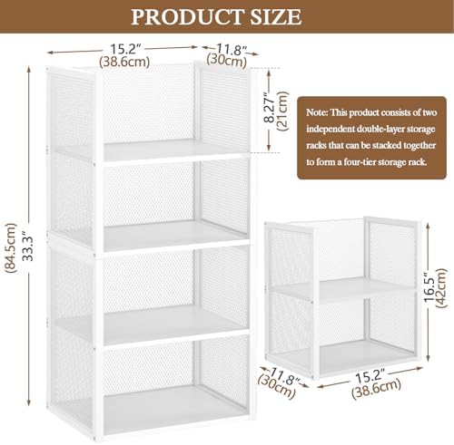 4-Tier Stackable Closet Organizers and Storage Basket, Wire Clothes Shelf Org...