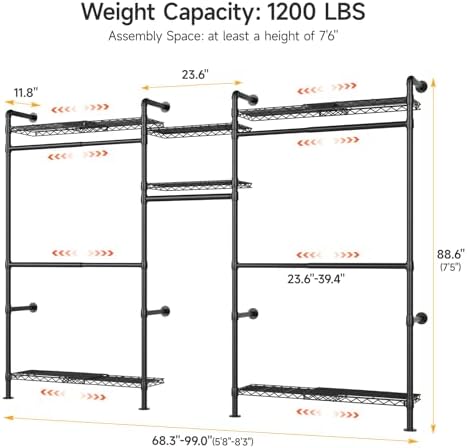 ONBRILL H3 Plus Expandable Wall Mounted Closet System Clothes Rack Black