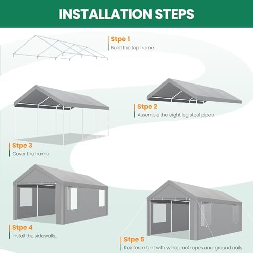 Tooluck 10x20 FT Heavy Duty Carport with Galvanized Frame,Gray