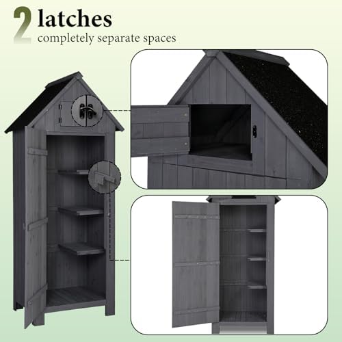 VINGLI Outdoor Wooden Storage Shed, Garden Shed Outside Tool Cabinet with Saf...