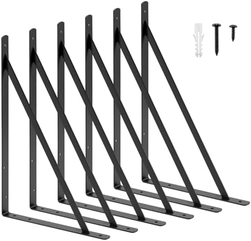 HOME MASTER HARDWARE 20x13 Inch Heavy Duty Shelf Brackets, Black 6 Pack