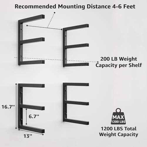 YYR Wood Organizer and Lumber Storage Rack Wall Mount, Heavy Duty Metal Shelf...