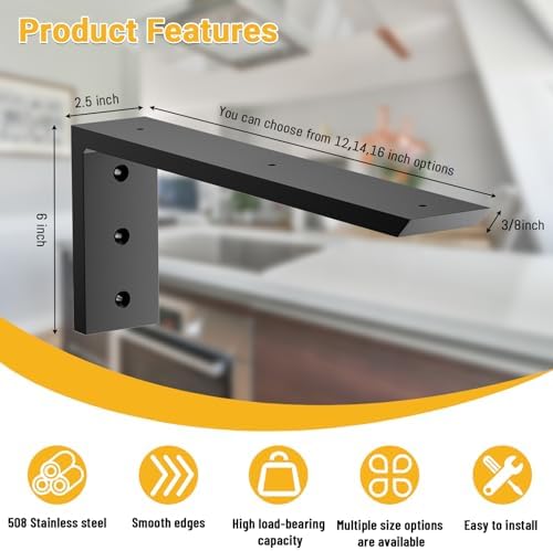 Countertop Support Bracket 14 inch 4 Pack (3/8" Thick),Premium Heavy Dut...