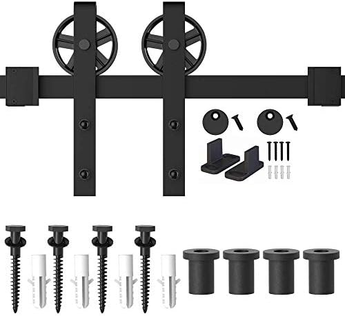 WINSOON 5FT Sliding Barn Door Hardware Kit,Black Big Spoke Roller,No Door