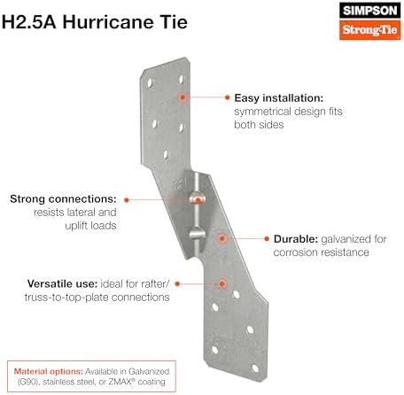 Simpson Strong-Tie H2.5A - Galvanized Steel 18 Gauge Hurricane Tie, Rafter to...