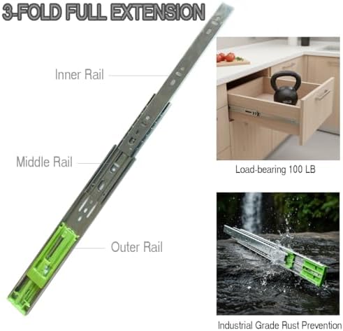 Soft Close 24" Drawer Slides, Full Extension Side Mount, 6 Pairs
