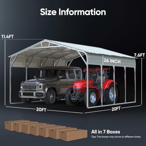 Quictent 20x20 FT Heavy Duty 2-Car Metal Carport, Galvanized Steel Hard Top S...