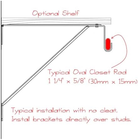 OVAL Closet Rod Shelf Bracket | Adjustable for Rear Cleat Strip | White | 20 ...