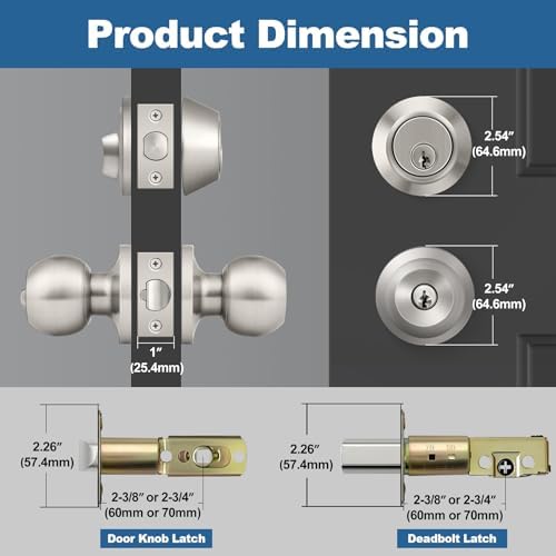 BESTTEN 2 Pack All Keyed Same Exterior Door Knob with Key Lock and Deadbolt, ...