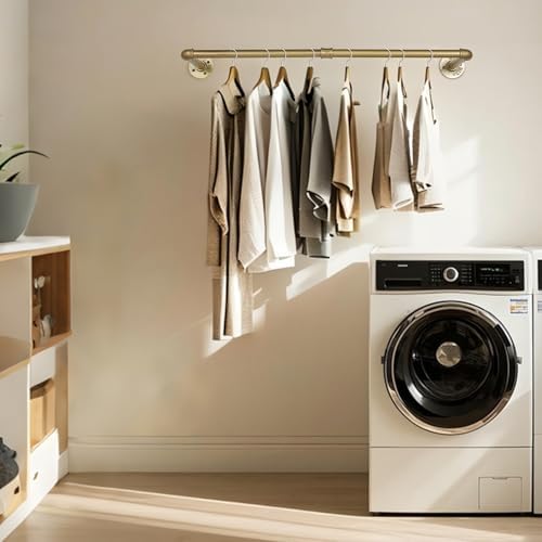 AddGrace Industrial Iron Pipe Clothing Garment Rack Wall Mounted Closet Rod R...