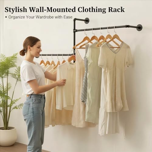 Industrial Pipe Clothing Rack, Wall Clothes Rack, Hanging Rod, Garment Rack