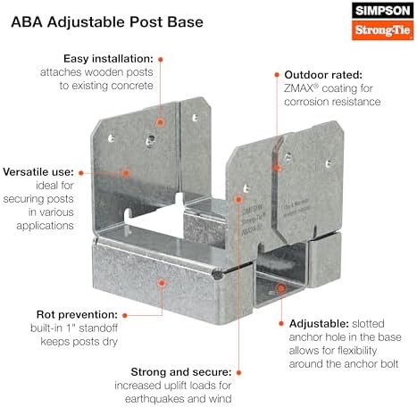 Simpson Strong-Tie ABA44Z Post Base - ZMAX Galvanized Adjustable 4x4 Standoff...