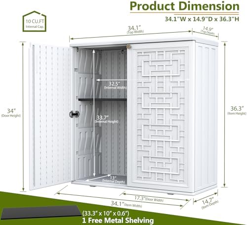 ZZM HDPE Outdoor Storage Shed, Outdoor Plastic Storage Cabinet, Horizontal Re...