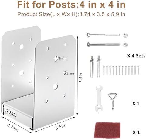 4x4 Post Base, 4Pcs Stainless Steel Adjustable Post Anchors Bracket