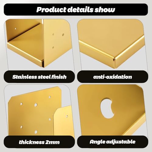 4"x4" Adjustable Post Base, 4Pcs,Golden,Stainless Steel Post Anchor...