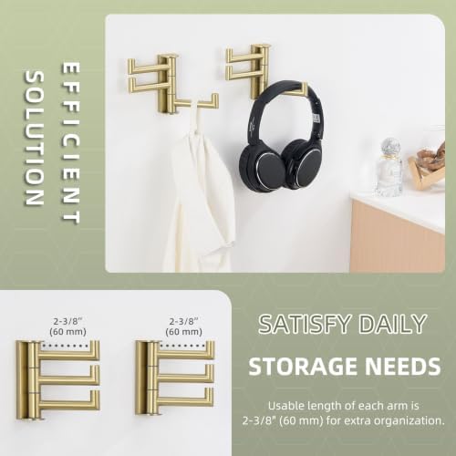 Angle Simple Swivel Towel Hooks 2 Pack, Brushed Gold