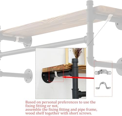 WEBI Wall Mounted Clothes Rack with Shelf,32" Industrial Pipe Clothing R...