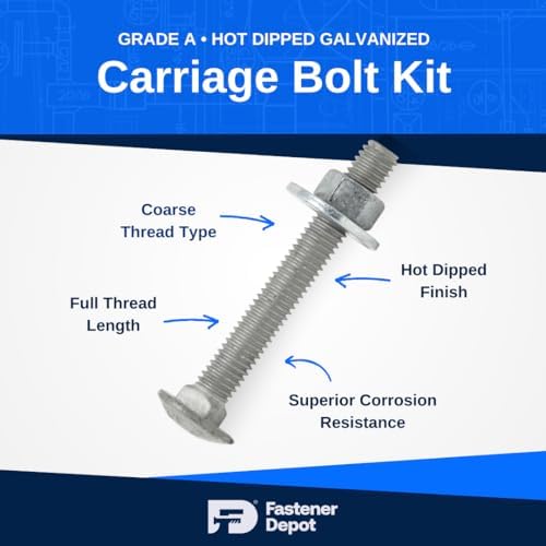 3/8"-16 x 3 (100 Sets) Hot Dipped Galvanized Carriage Bolt Kit for Exter...