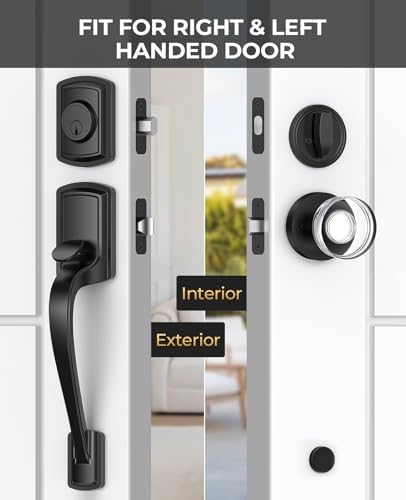 Black Front Door Handle and Deadbolt Set with Crystal Door knob