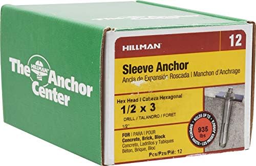 Hillman Sleeve Anchors, 1/2in x 3in, 12 Pack, Silver Zinc