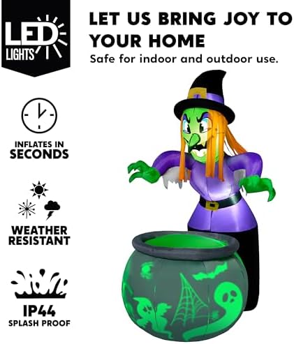 Joiedomi 6 Ft Halloween Inflatable Witch and Cauldron Decoration with Project...