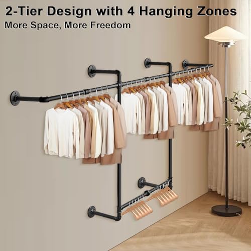 Livabber Industrial Pipe Clothes Rack, Heavy Duty Detachable Iron Garment Rac...