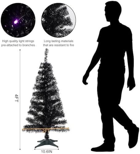 Juegoal Lighted Artificial Halloween Black Christmas Tree, Pre-lit 4 FT Black...