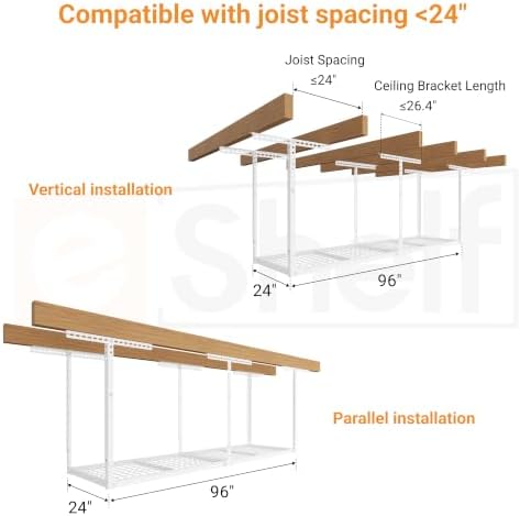 2x8ft Overhead Ceiling Garage Storage Rack, 400LBS Capacity, White