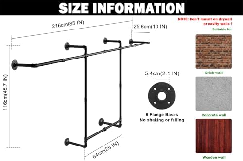 Livabber Industrial Pipe Clothes Rack, Heavy Duty Detachable Iron Garment Rac...