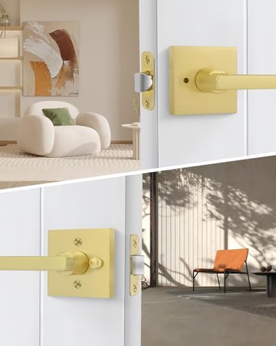 Goldenwarm Brushed Gold Door Handles Interior, Privacy Door Handle 6 Pack