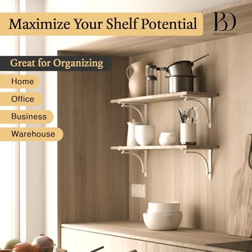 Classic White Heavy Duty Shelf Brackets 12 inch by Balin Designs – L Bracket,...