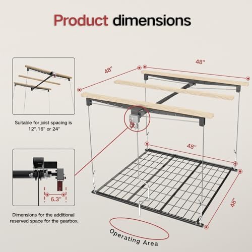 Overhead Garage Storage Rack for 10โ12 FT Ceiling, Heavy-duty 4x4 FT Ceiling ...