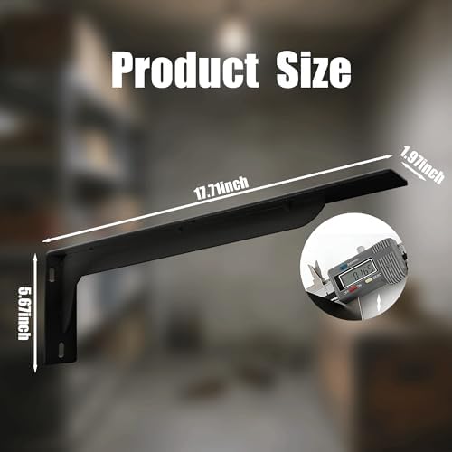 17Inch Shelf Brackets Heavy Duty, L Brackets for Shelves Black