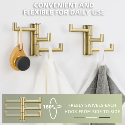 Angle Simple Swivel Towel Hooks 2 Pack, Brushed Gold