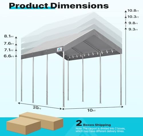 ADVANCE OUTDOOR 10x20 ft Heavy Duty Carport Potable Car Canopy Garage Party T...